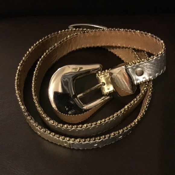 Retro Simon silver and gold leather belt with heavy silver buckle - Picture 8 of 8